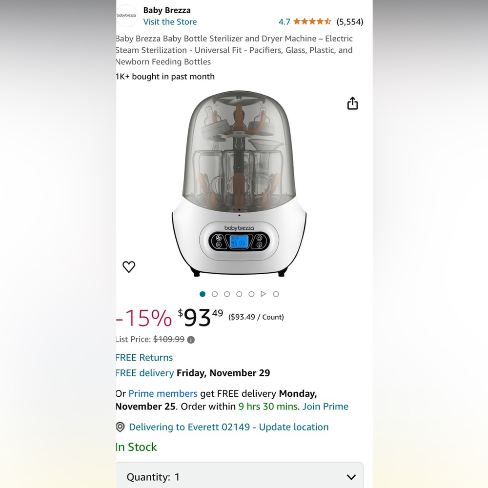 Baby Brezza Bottle Sterilizer
